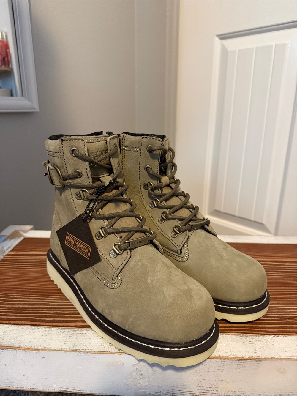 Harley-Davidson Women's Light Tan Lace-Up Combat Boots